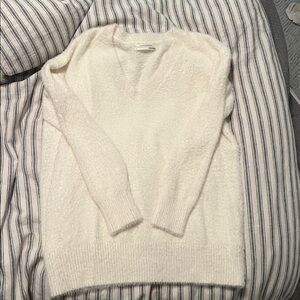 Cozy White V-Neck Sweater - Anthropologie